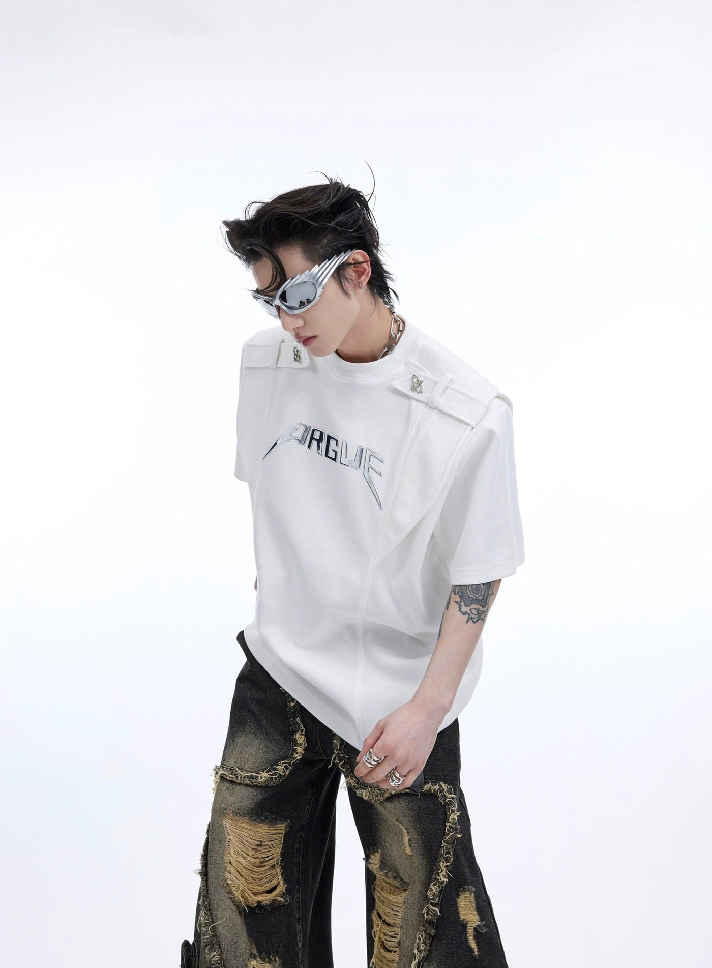 Shoulder Strap T-Shirt Korean Street Fashion T-Shirt By Argue Culture Shop Online at OH Vault