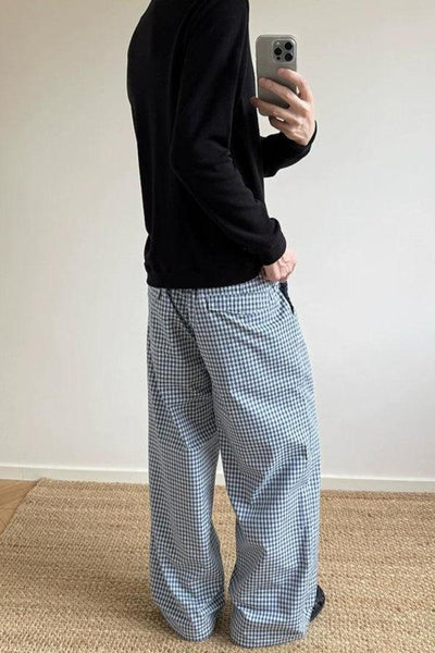Checkered Wide Leg Pants Korean Street Fashion Pants By A PUEE Shop Online at OH Vault