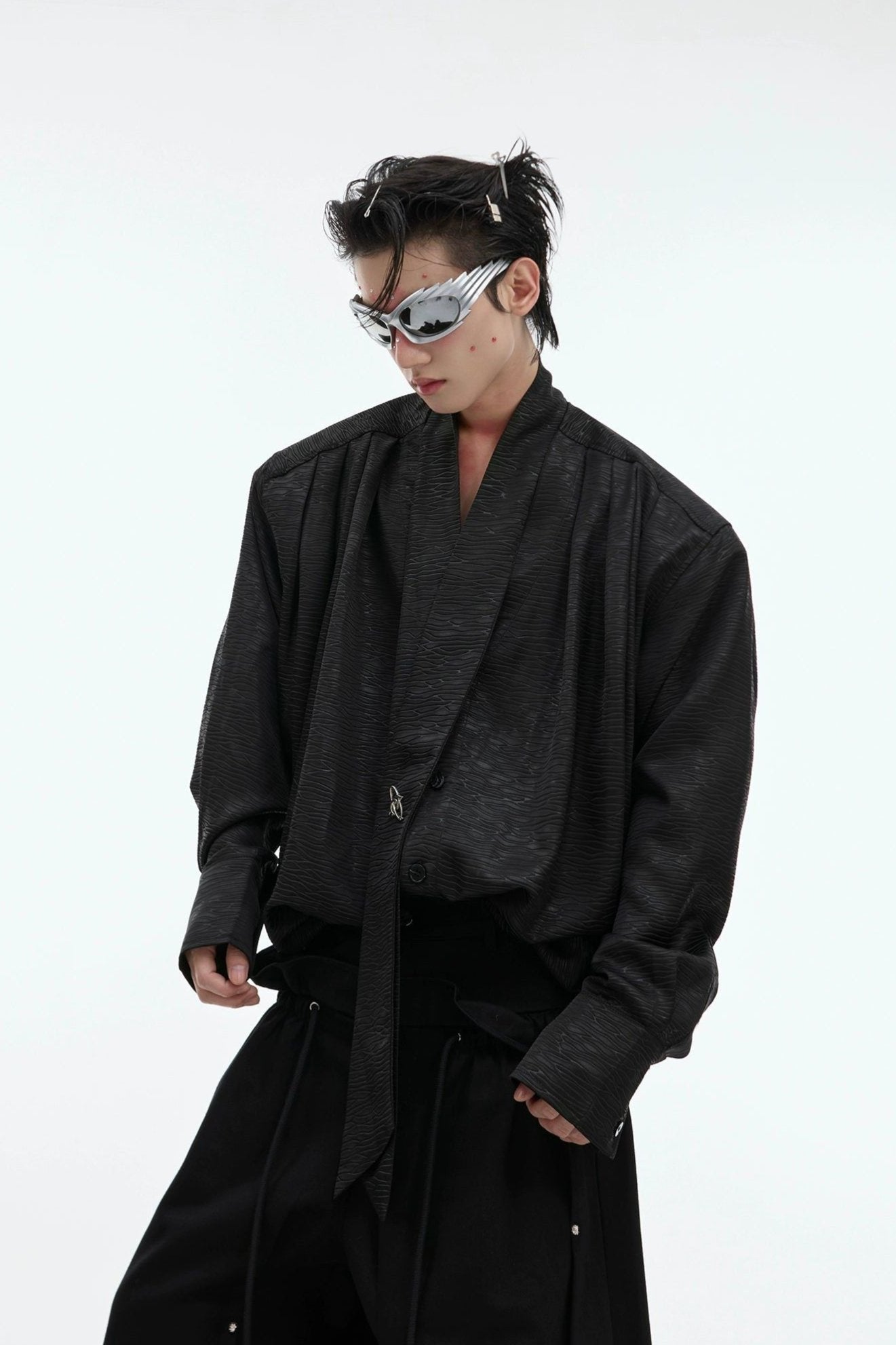 Pleated and Textured Flowy Blazer Korean Street Fashion Pants By Argue Culture Shop Online at OH Vault