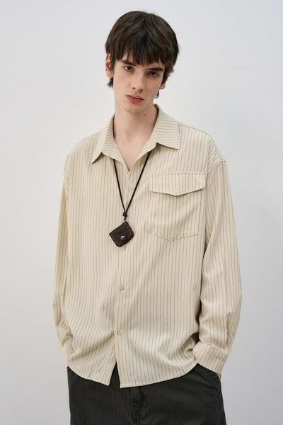 Front Pocket Vertical Striped Shirt Korean Street Fashion Shirt By MaxDstr Shop Online at OH Vault