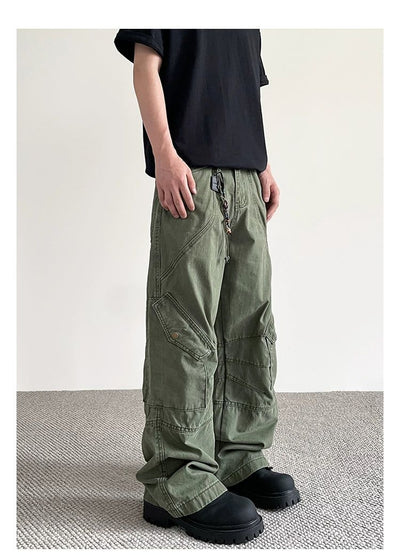 Vintage Seam Detailed Cargo Pants Korean Street Fashion Pants By A PUEE Shop Online at OH Vault