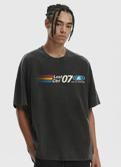 Washed Logo Print T-Shirt Korean Street Fashion T-Shirt By Lost CTRL Shop Online at OH Vault