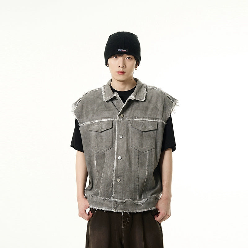 Raw Edges Denim Vest Korean Street Fashion Vest By 77Flight Shop Online at OH Vault