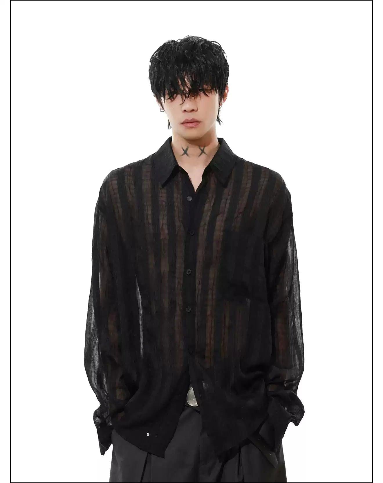 Wrinkled Striped Sheer Shirt Korean Street Fashion Shirt By Mr Nearly Shop Online at OH Vault