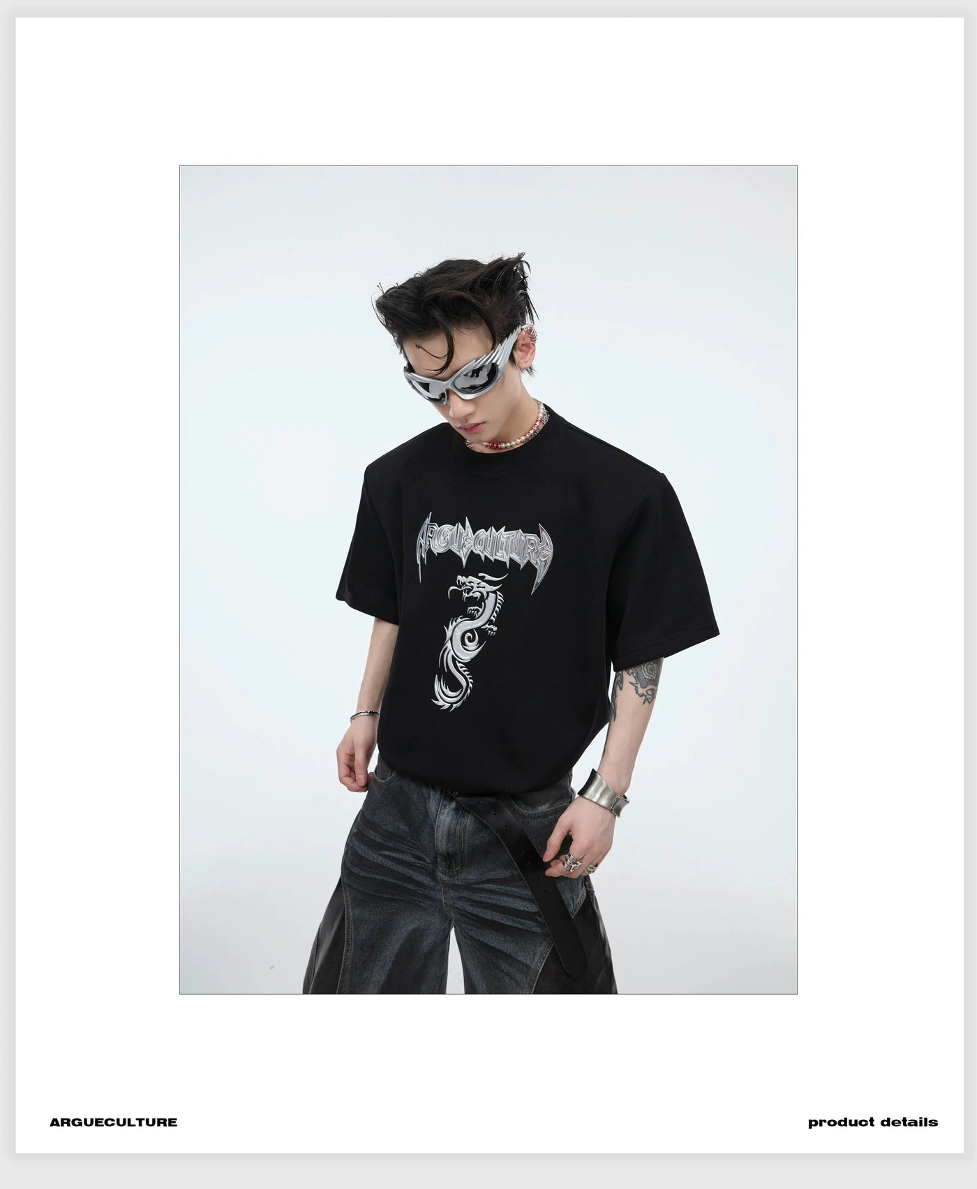 Metallic Logo and Dragon T-Shirt Korean Street Fashion T-Shirt By Argue Culture Shop Online at OH Vault
