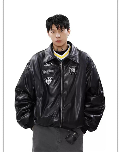 Sleek Pile Collar PU Leather Puffer Jacket Korean Street Fashion Jacket By Mr Nearly Shop Online at OH Vault