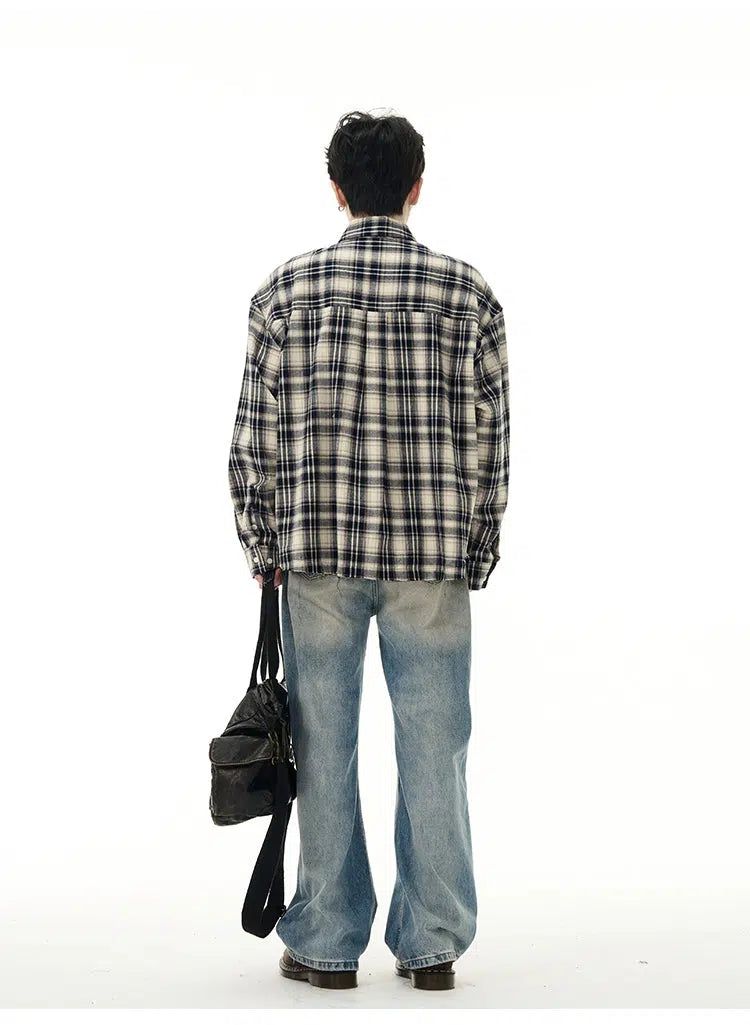 Raw Edge Plaid Shirt Korean Street Fashion Shirt By 77Flight Shop Online at OH Vault