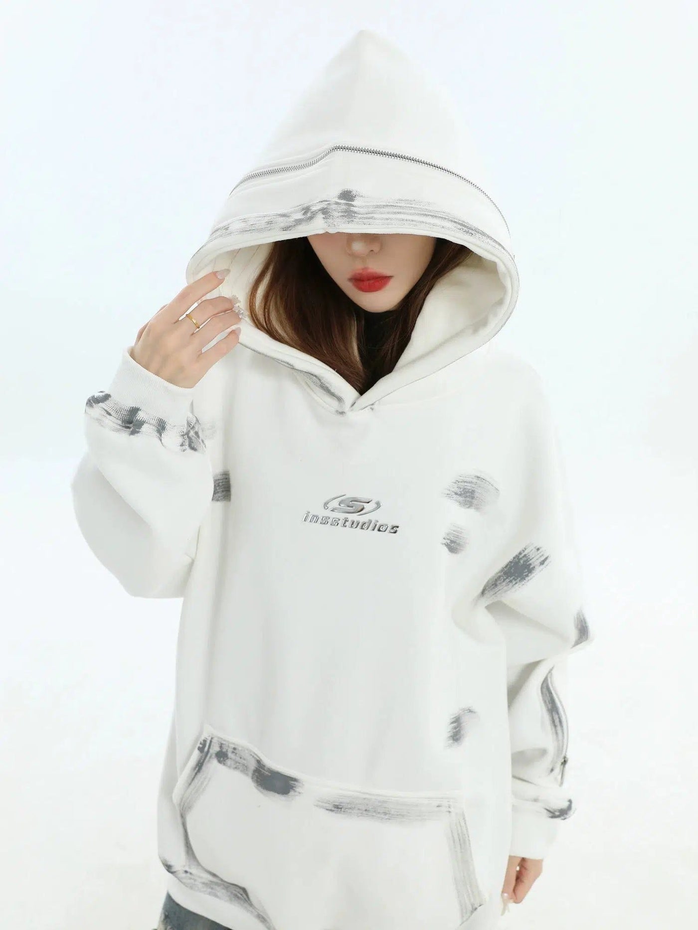 Logo Paint Smudged Hoodie Korean Street Fashion Hoodie By INS Korea Shop Online at OH Vault