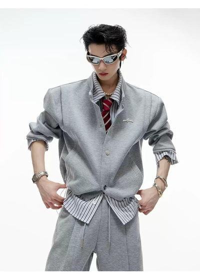 Layered Stripe Buttoned Jacket & Drawstring Sweatpants Set Korean Street Fashion Clothing Set By Argue Culture Shop Online at OH Vault