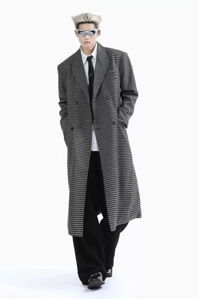 Plaid Peak Lapel Long Coat Korean Street Fashion Long Coat By Turn Tide Shop Online at OH Vault