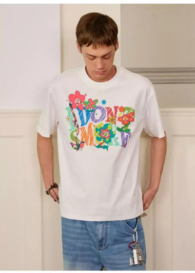 Rainbow Flower Logo T-Shirt Korean Street Fashion T-Shirt By Donsmoke Shop Online at OH Vault