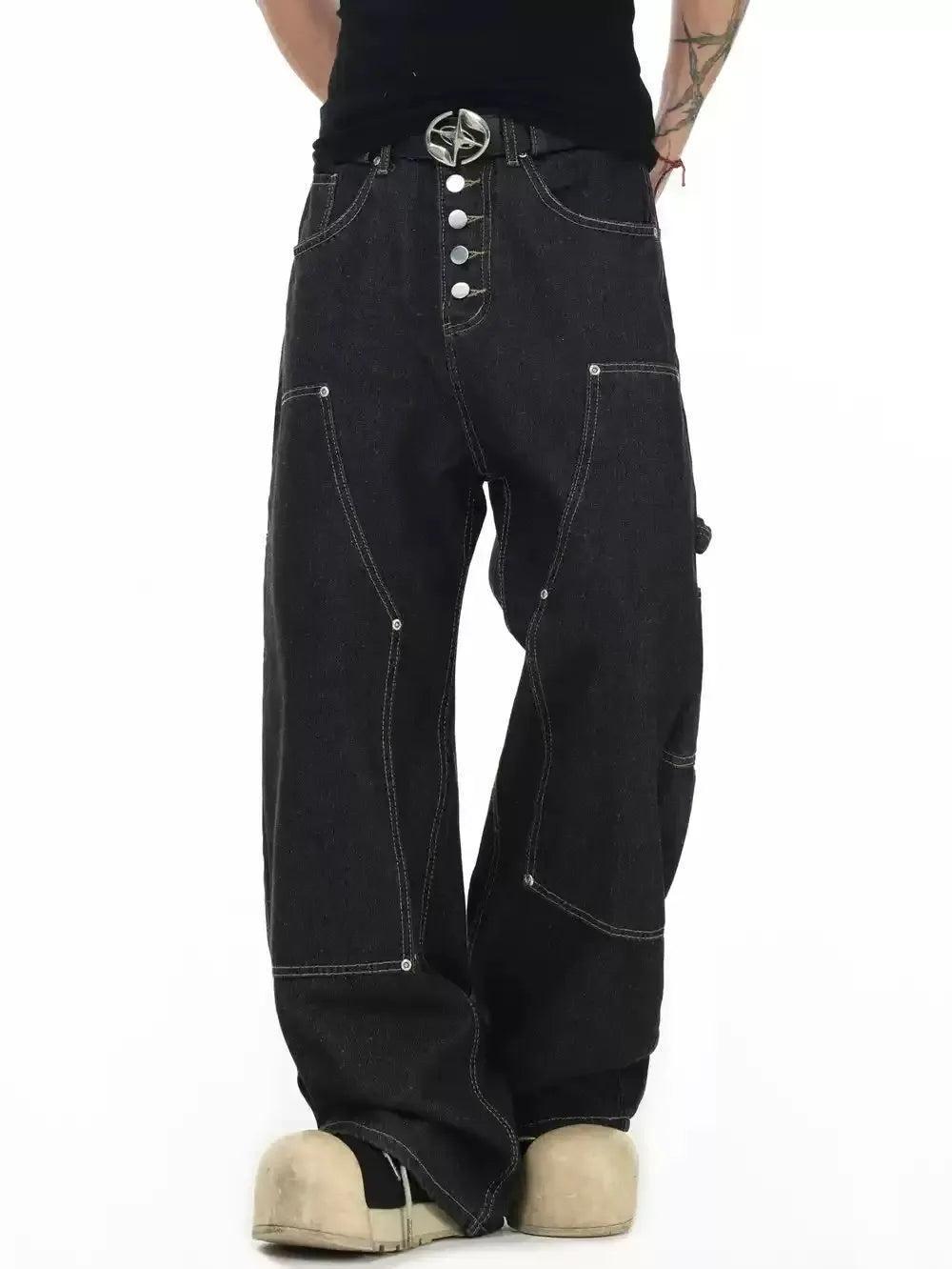 Stitched Outlines Straight Leg Jeans Korean Street Fashion Jeans By INS Korea Shop Online at OH Vault