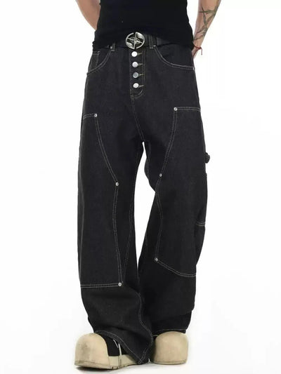 Stitched Outlines Straight Leg Jeans Korean Street Fashion Jeans By INS Korea Shop Online at OH Vault