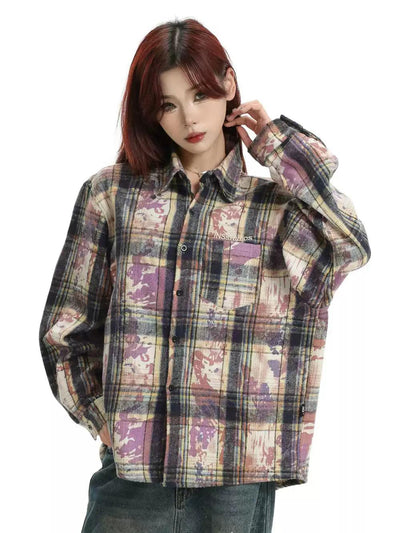 Splatters Buttoned Plaid Shirt Korean Street Fashion Shirt By INS Korea Shop Online at OH Vault