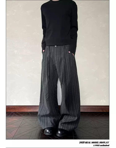 Drawstring Vertical Stripes Loose Pants Korean Street Fashion Pants By A PUEE Shop Online at OH Vault