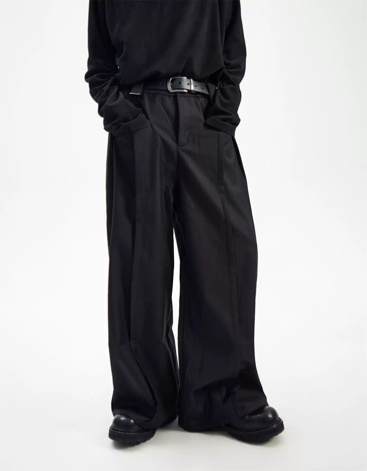 Vertical Pleats Belted Trousers Korean Street Fashion Trousers By Ash Dark Shop Online at OH Vault