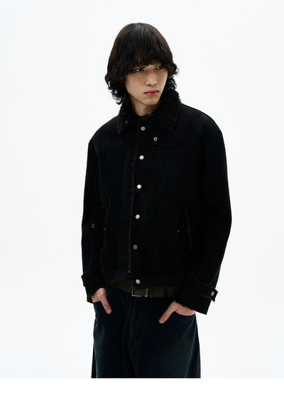 Sherpa Fleece Lined Micro Suede Jacket Korean Street Fashion Jacket By 77Flight Shop Online at OH Vault