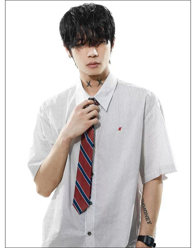 College Tie Striped Shirt Korean Street Fashion Shirt By Mr Nearly Shop Online at OH Vault
