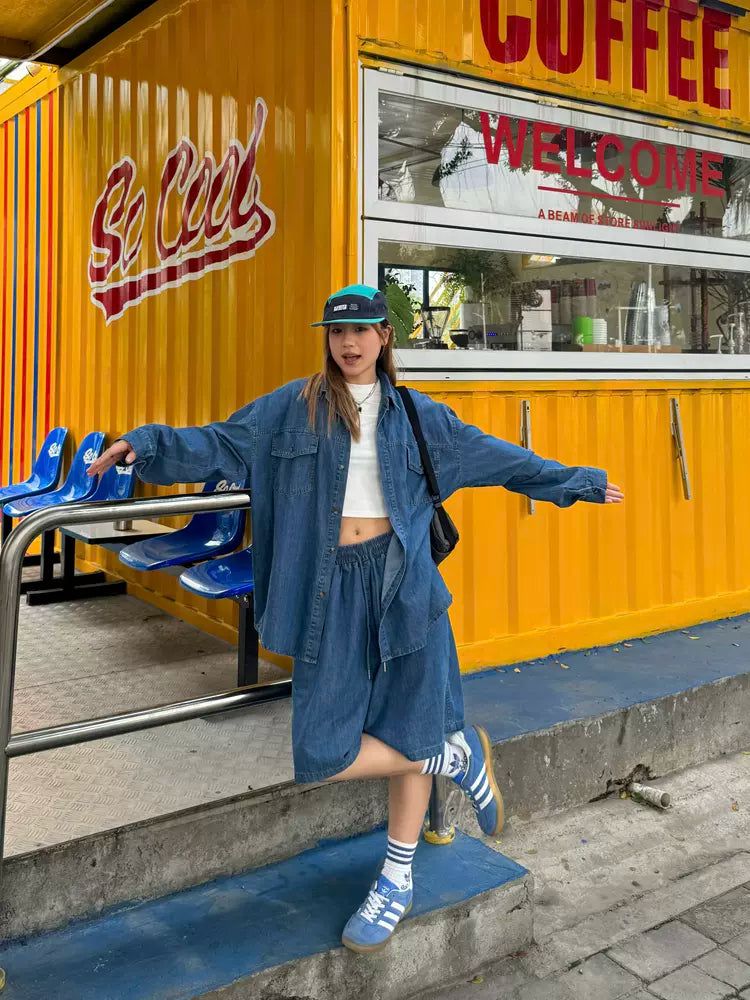 Drawstring Loose Fit Denim Shorts Korean Street Fashion Shorts By Made Extreme Shop Online at OH Vault