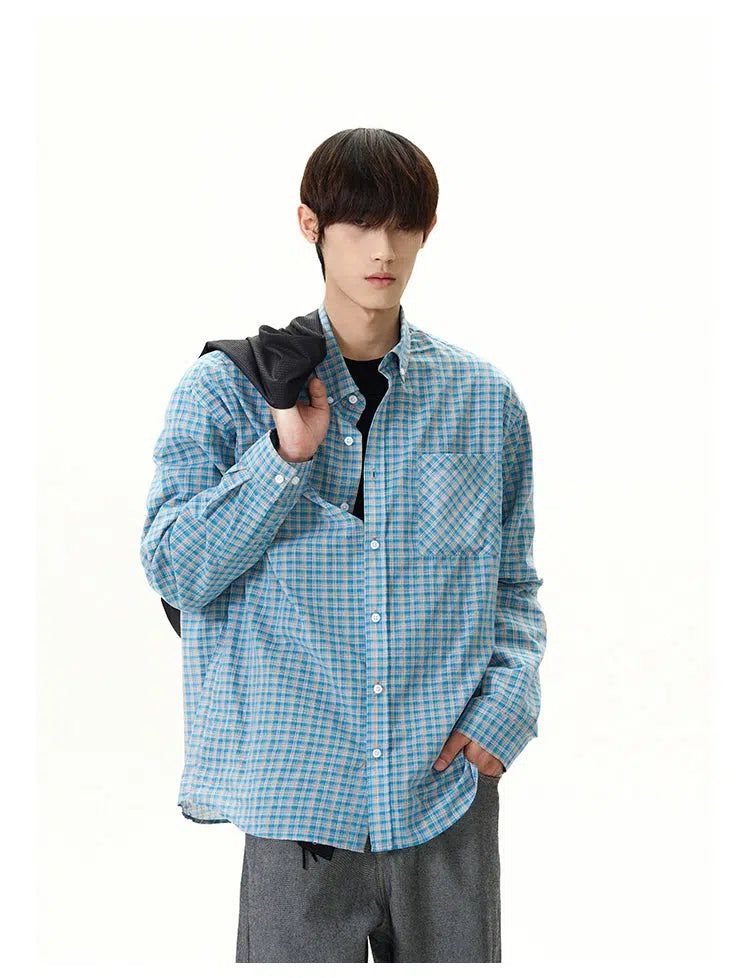 Plaid Long Sleeve Shirt Korean Street Fashion Shirt By A PUEE Shop Online at OH Vault