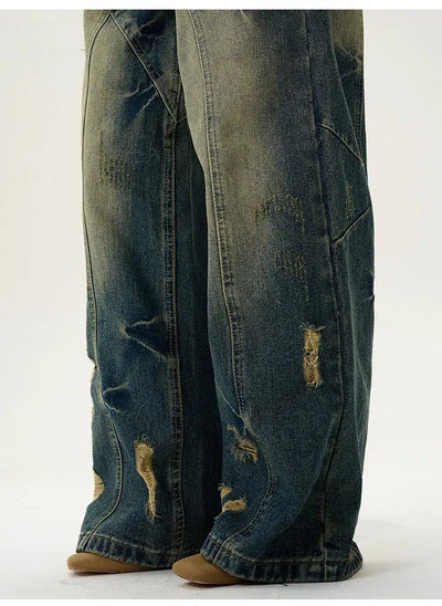 Faded Effect Wide Ripped Jeans Korean Street Fashion Jeans By 77Flight Shop Online at OH Vault