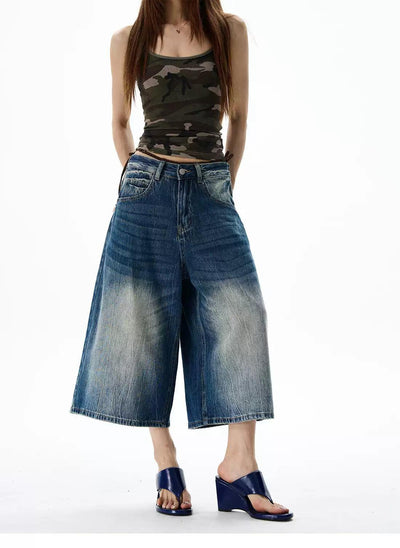 Faded & Washed Wide Denim Shorts Korean Street Fashion Shorts By 77Flight Shop Online at OH Vault