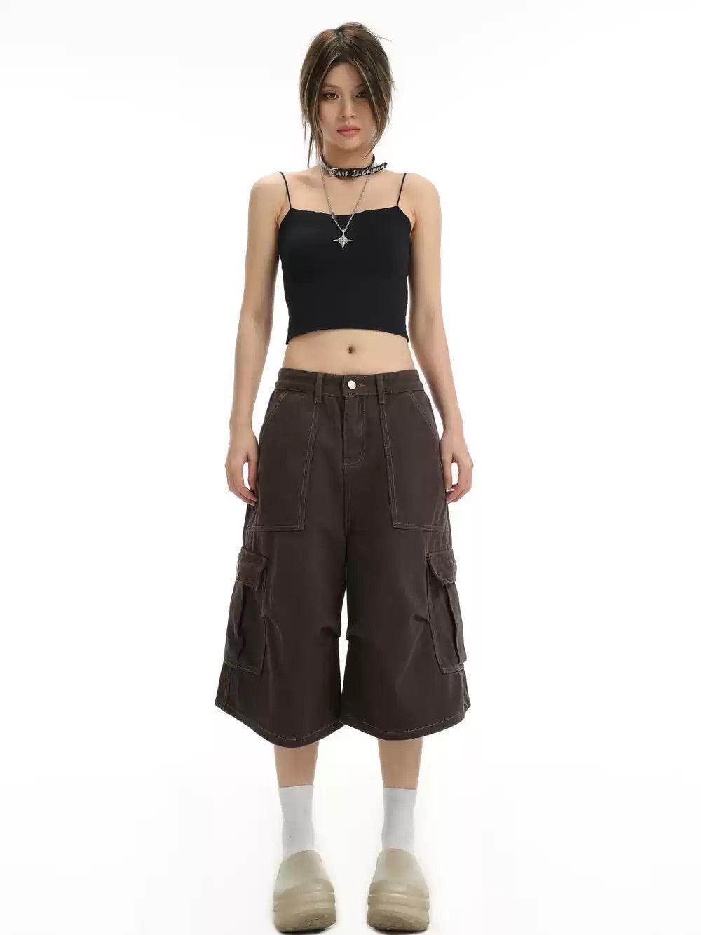 Buttoned Wide Cargo Shorts Korean Street Fashion Shorts By INS Korea Shop Online at OH Vault