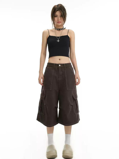 Buttoned Wide Cargo Shorts Korean Street Fashion Shorts By INS Korea Shop Online at OH Vault