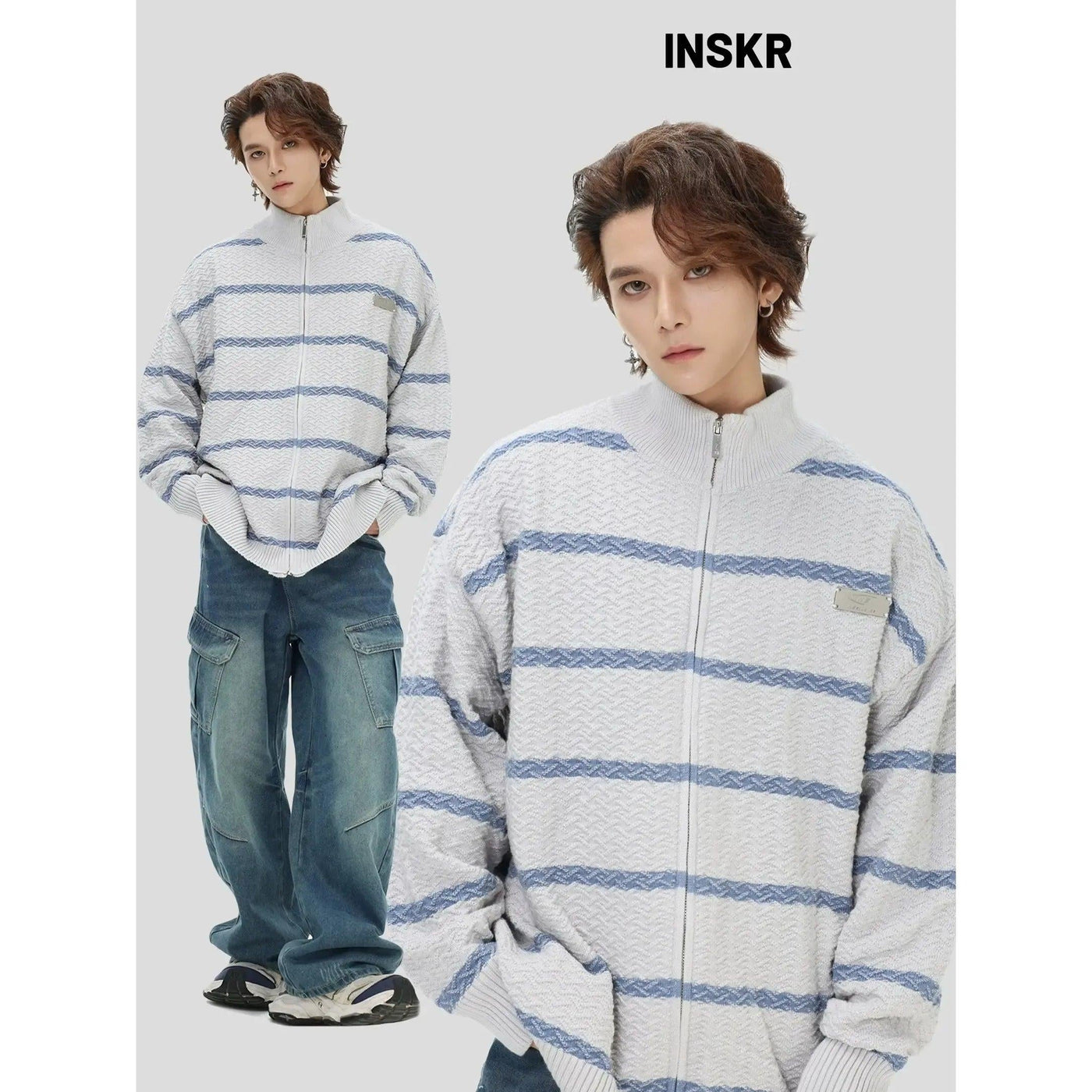 Contrast Stripes Patterned Sweater Korean Street Fashion Sweater By INS Korea Shop Online at OH Vault