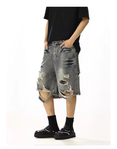 Faded Ripped Hole Denim Shorts Korean Street Fashion Shorts By MEBXX Shop Online at OH Vault