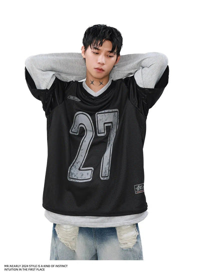 Two-Piece Jersey Style Long Sleeve T-Shirt Korean Street Fashion T-Shirt By Mr Nearly Shop Online at OH Vault