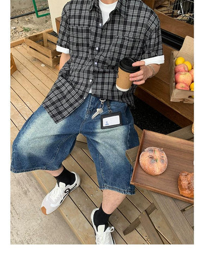 Faded Highlight Spot Denim Shorts Korean Street Fashion Shorts By Poikilotherm Shop Online at OH Vault
