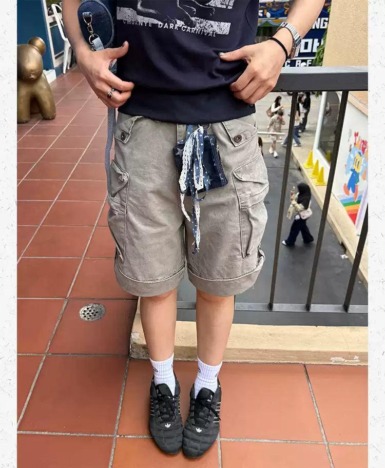 Clean Fit Washed Cargo Shorts Korean Street Fashion Shorts By Made Extreme Shop Online at OH Vault