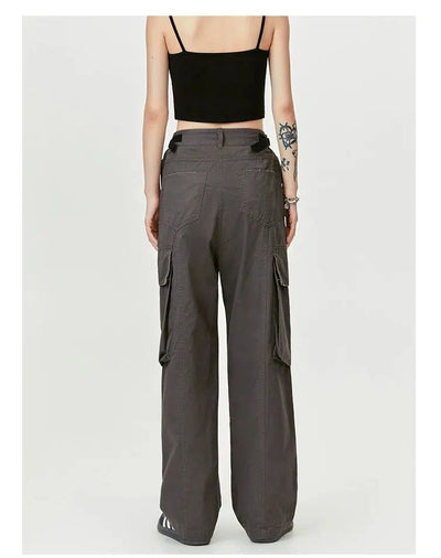 Flap Pocket Belted Strap Cargo Pants Korean Street Fashion Pants By Made Extreme Shop Online at OH Vault