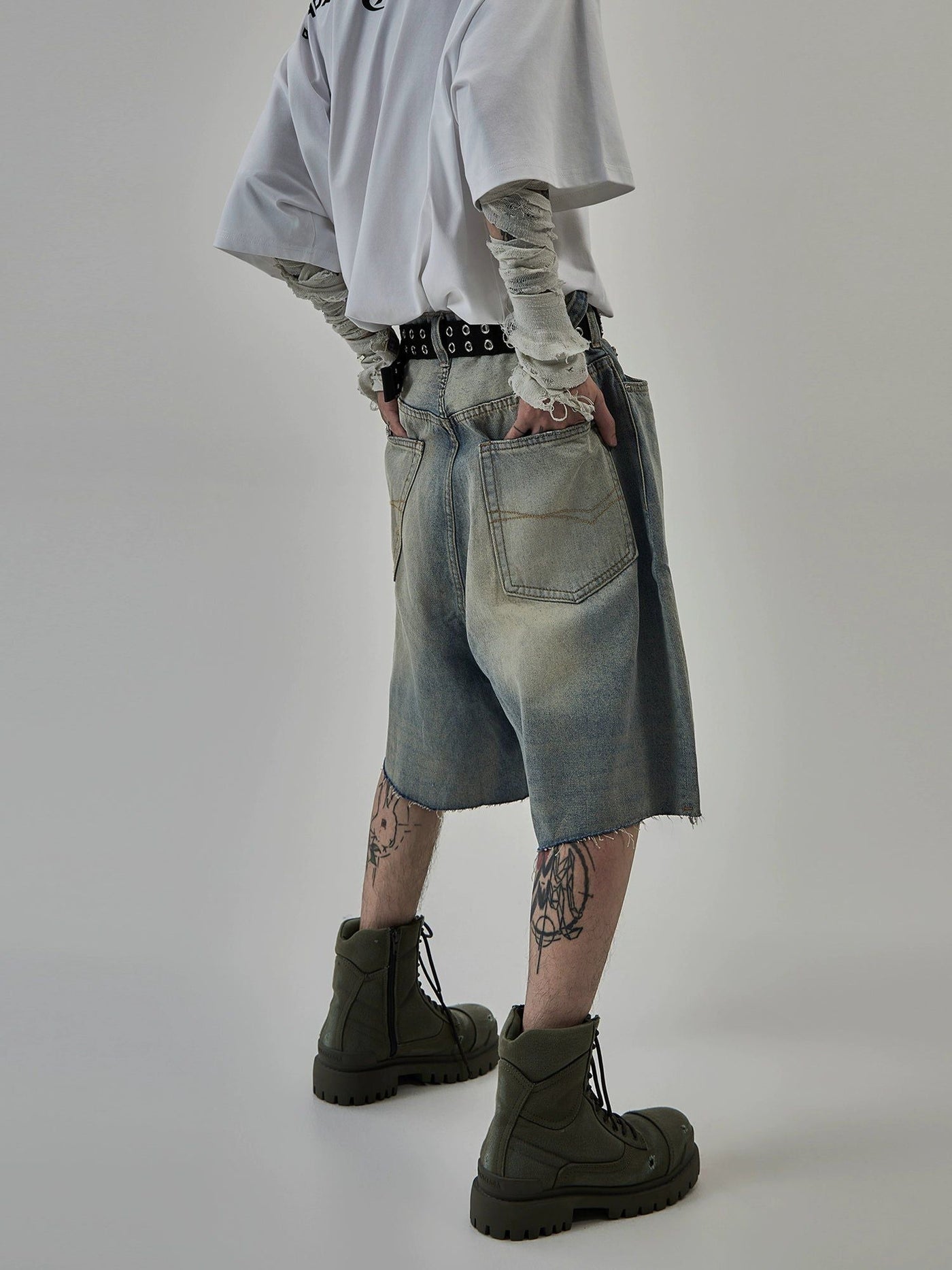 Washed Tassel Raw Edge Denim Shorts Korean Street Fashion Shorts By Ash Dark Shop Online at OH Vault