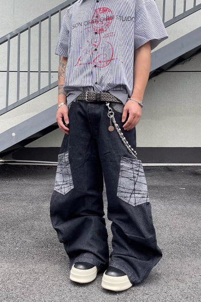 Grunge Pockets Wide Jeans Korean Street Fashion Jeans By Dark Fog Shop Online at OH Vault