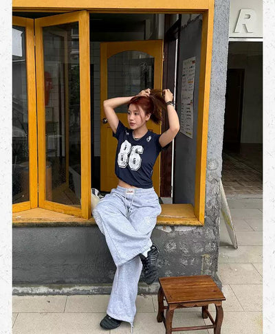 Number 86 Print Sporty T-Shirt Korean Street Fashion T-Shirt By Made Extreme Shop Online at OH Vault