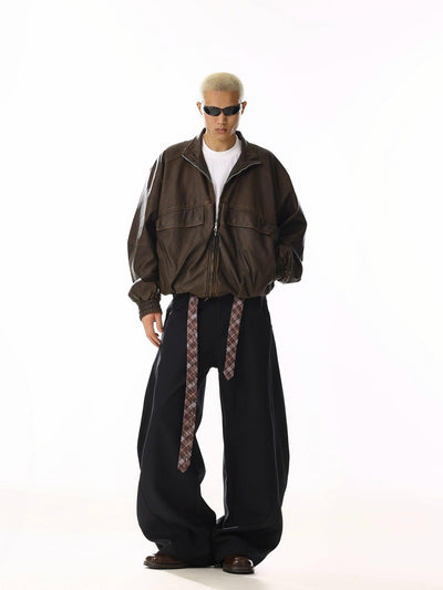 Plaid Belt Strap Wide Pants Korean Street Fashion Pants By MEBXX Shop Online at OH Vault