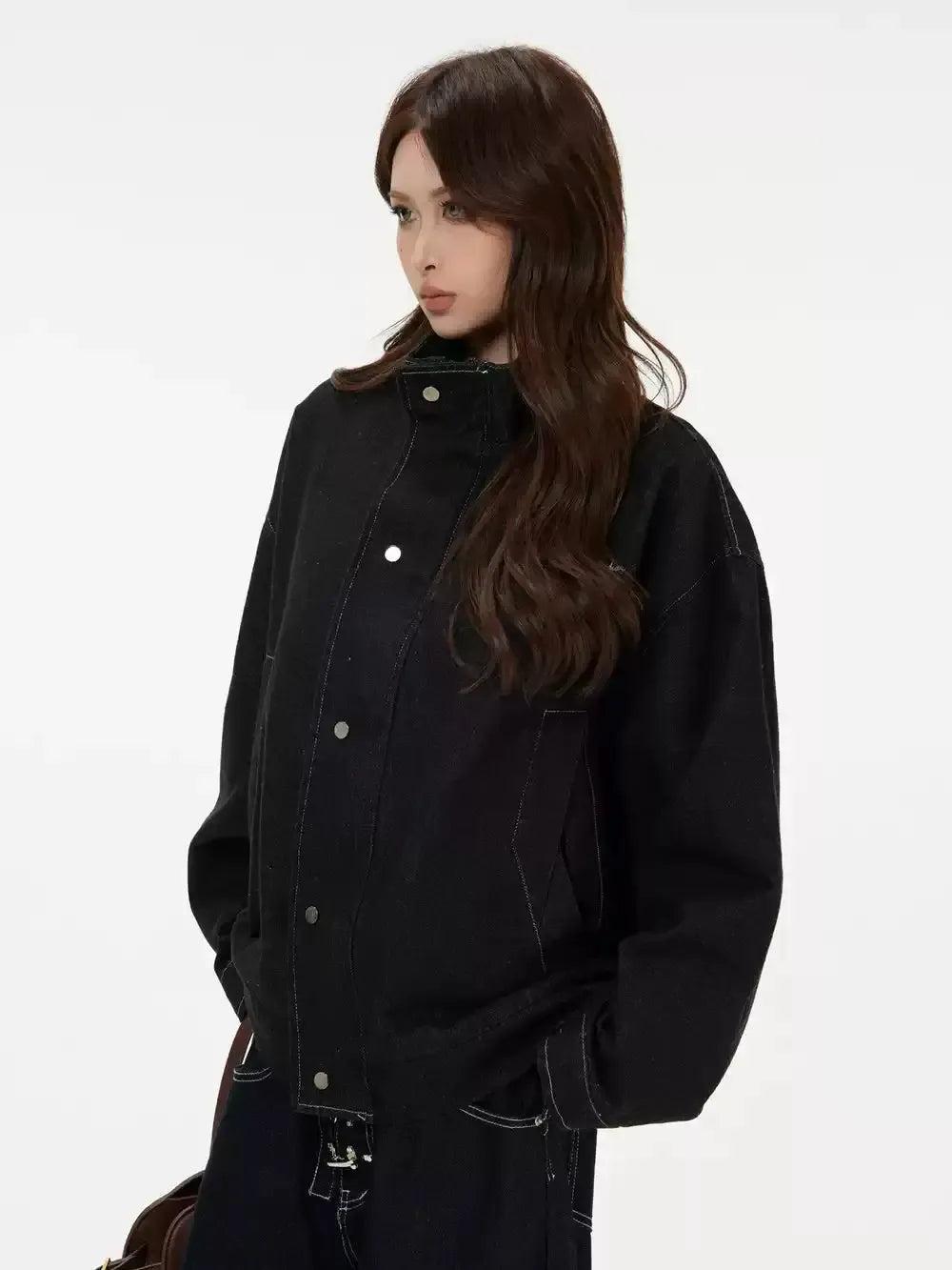 High Neck Raw Denim Jacket Korean Street Fashion Jacket By INS Korea Shop Online at OH Vault