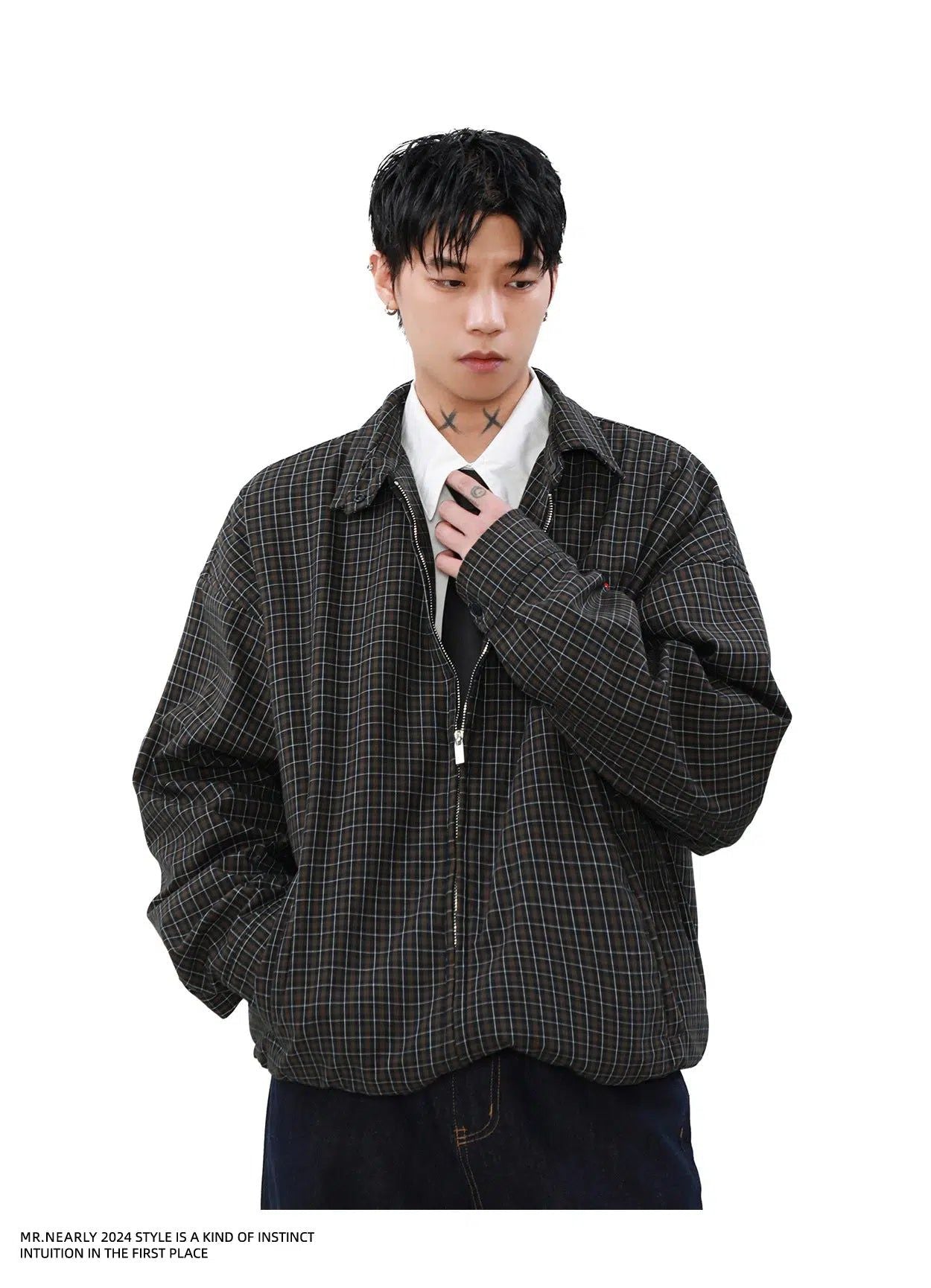 Classic Plaid Lapel Zipped Jacket Korean Street Fashion Jacket By Mr Nearly Shop Online at OH Vault