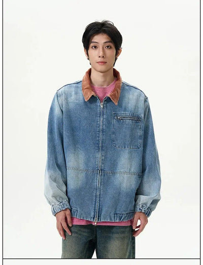 Bleach Washed Lapel Denim Jacket Korean Street Fashion Jacket By 77Flight Shop Online at OH Vault