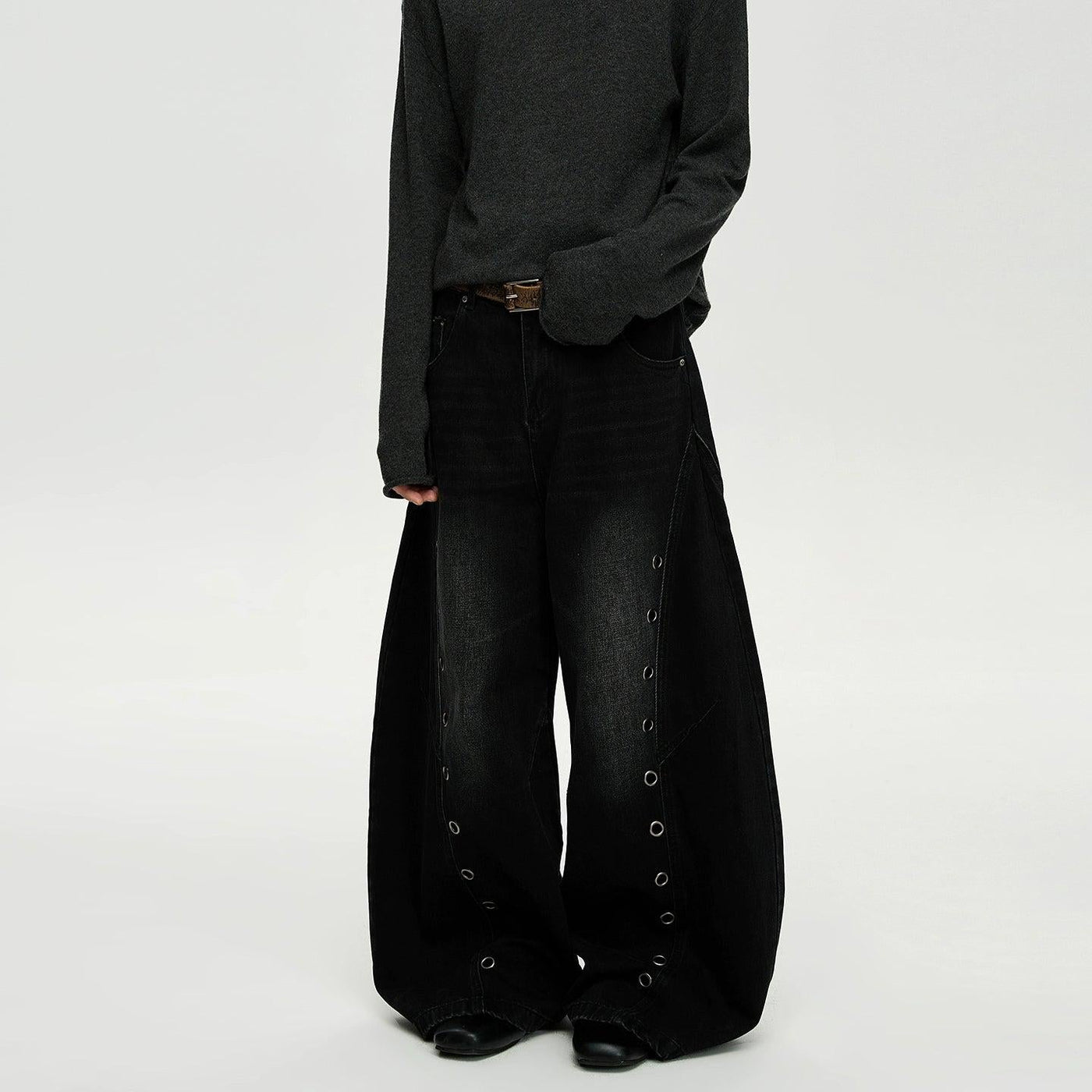 Faded Rivet Buttons Baggy Jeans Korean Street Fashion Jeans By A PUEE Shop Online at OH Vault