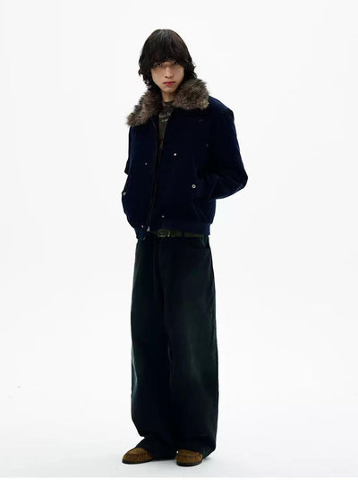 Fur-Trim Zipped Jacket Korean Street Fashion Jacket By 77Flight Shop Online at OH Vault