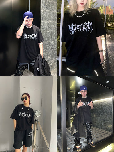 Grunge Logo Print T-Shirt Korean Street Fashion T-Shirt By Poikilotherm Shop Online at OH Vault