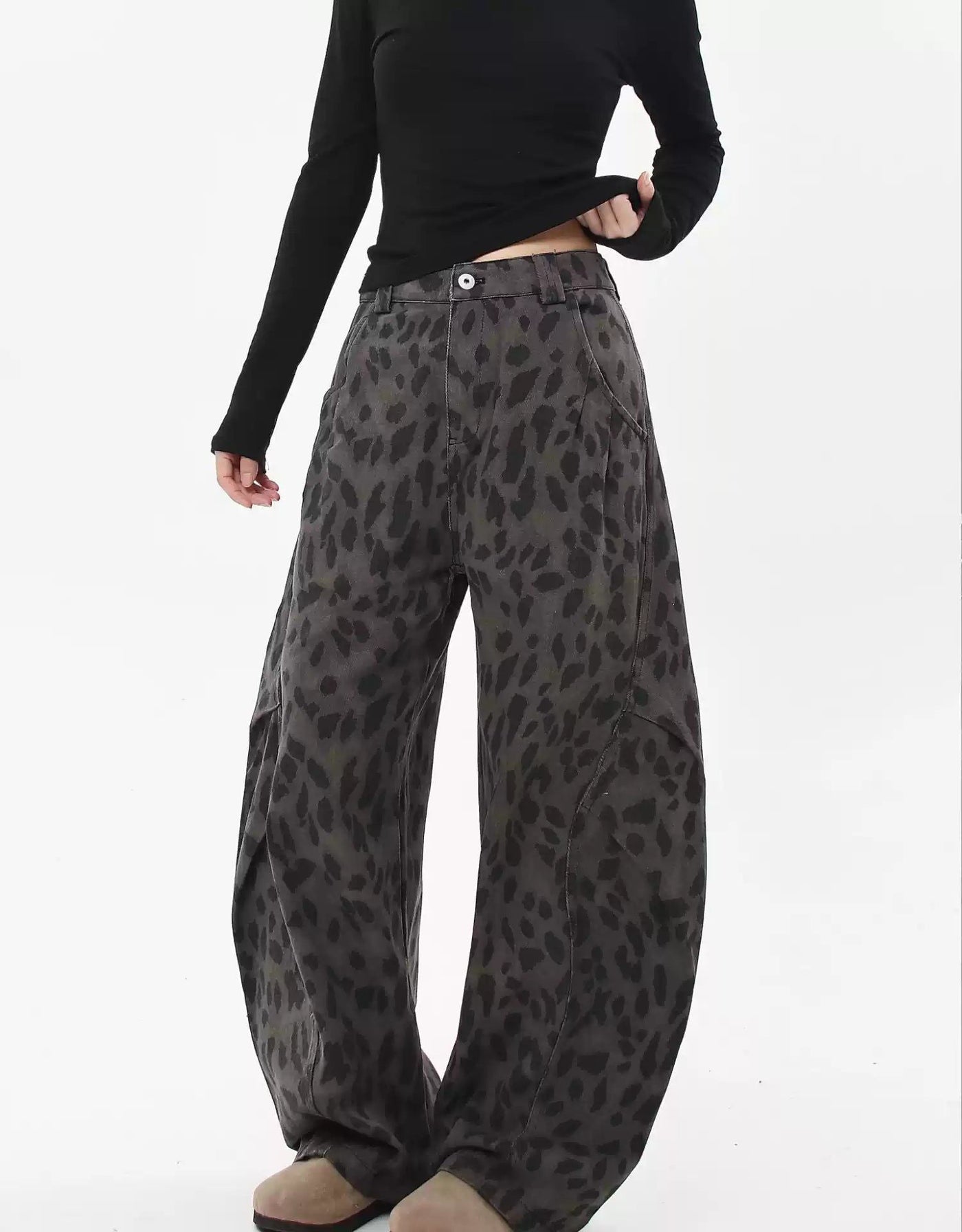 Leopard Print Wide Leg Jeans Korean Street Fashion Jeans By Blacklists Shop Online at OH Vault