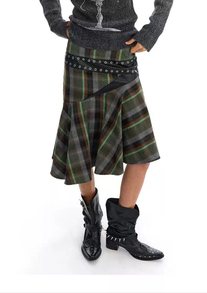 Spliced and Plaid Flowy Skirt Korean Street Fashion Skirt By Conp Conp Shop Online at OH Vault