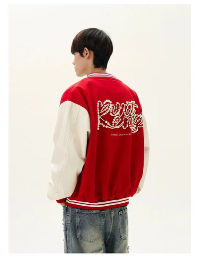 Pearl Lettered Sports Jacket Korean Street Fashion Jacket By A PUEE Shop Online at OH Vault