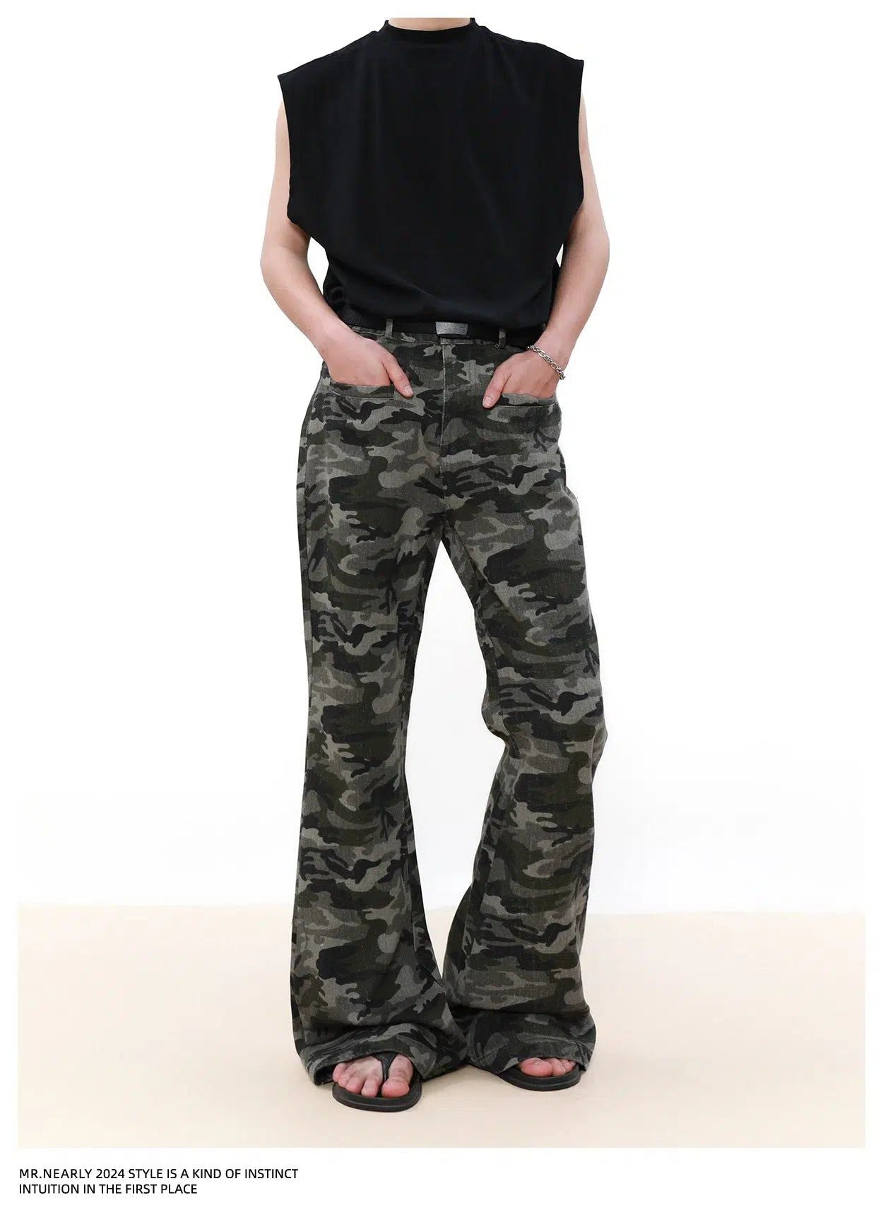 Flared Camo Print Pants Korean Street Fashion Pants By Mr Nearly Shop Online at OH Vault