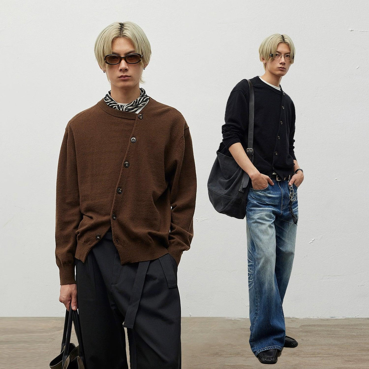 Diagonal Line Buttoned Sweater Korean Street Fashion Sweater By Terra Incognita Shop Online at OH Vault