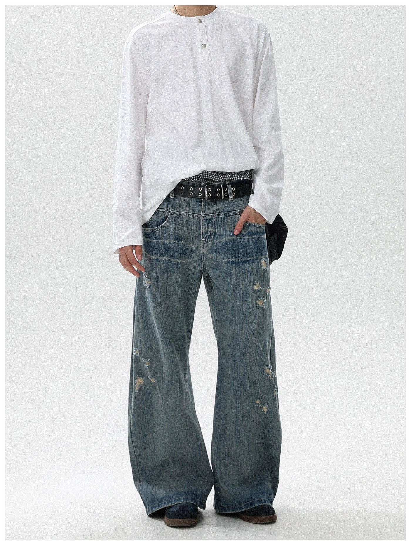 Pattern Faded Ripped Jeans Korean Street Fashion Jeans By Mr Nearly Shop Online at OH Vault